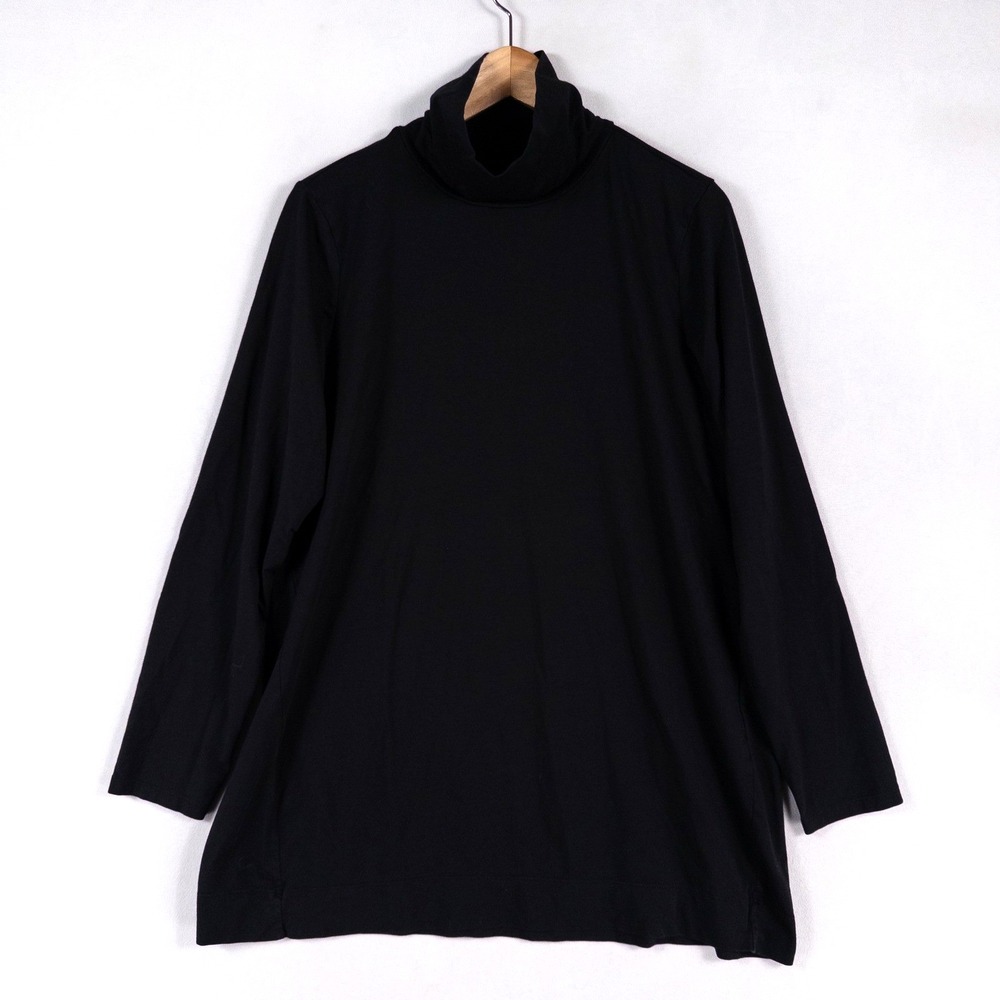 J Jill Luxe Supima Turtleneck Tunic Womens Large Black Stretch Minimalist Top